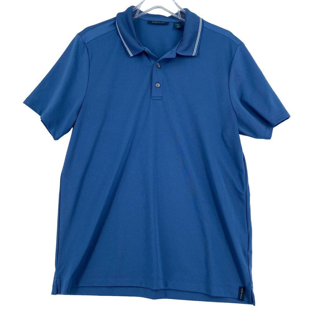 Perry Ellis Polo Shirt Men's Size M Blue Short Sleeve Micro Dot Print